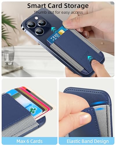 HiWe for MagSafe Wallet, 7 Cards Holder for Phone Case, RFID Blocking - color: Navy Blue Wallet - Grey Band