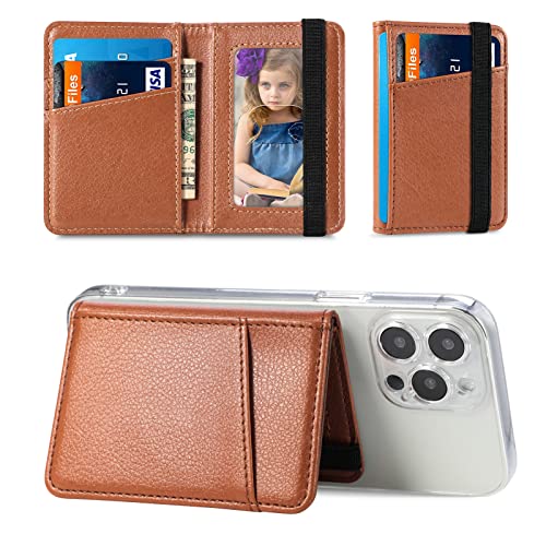 Wallet Stick on Phone Case, Credit Card Holder for Back of Phone Cases Flip Leather Wallet Sleeve Pouch Compatible with iPhone, Samsung Galaxy Android Most Smartphones Brown - color: Brown