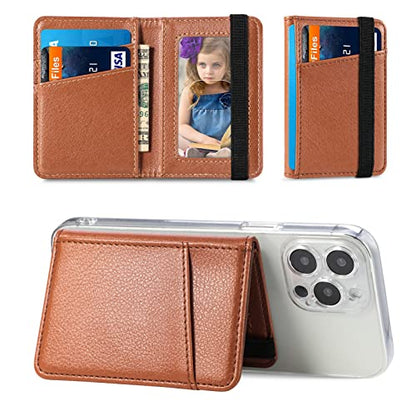 Wallet Stick on Phone Case, Credit Card Holder for Back of Phone Cases Flip Leather Wallet Sleeve Pouch Compatible with iPhone, Samsung Galaxy Android Most Smartphones Brown - color: Brown