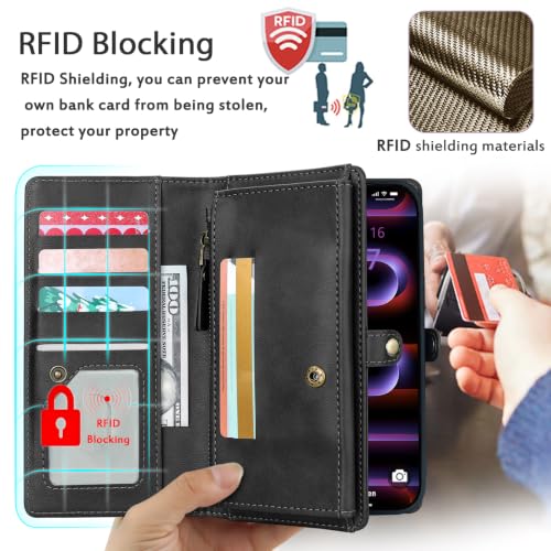 for Wallet Case Compatible with iPhone 16,Multi-Function Detachable 2 in 1 Magnetic iPhone 16 Case Wallet,Flip Strap Zipper Card Holder Phone Case with Shoulder Straps(Darkgray) - color: DarkGray, size: iPhone 16