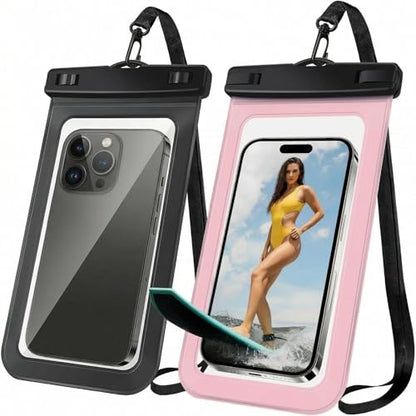 [2 Pack Waterproof Phone Case, Universal Dry Bag for iPhone 15/14/13/12 Pro Max, IPX8 Waterproof Pouch, Cruise Ship & Beach Essentials, Black & Pink - 6.8" - color: A6-Black+Pink-2 pack, size: 6.8in