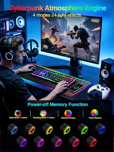 Wireless Charging Mouse Pad Gaming, 31.5"x11.8" Large Desk Mat, Waterproof - color: RGB-31.5"x11.8"-Right