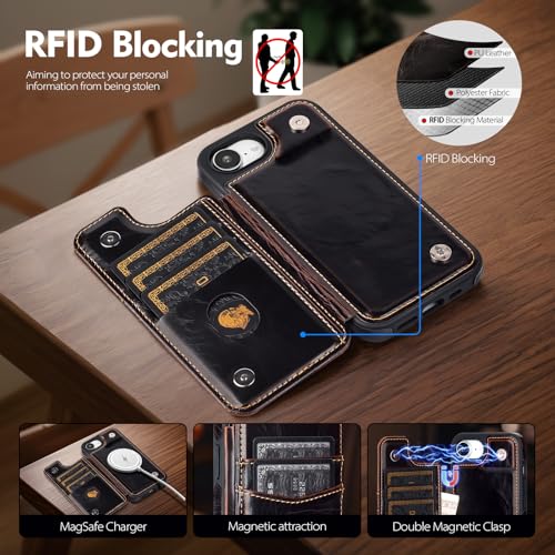 SkyEagle Compatible with MagSafe iPhone 17e / 16e Case Wallet,Coffee | Magnetic Clasp,RFID Blocking,PU Leather,Flip Folio Shockproof Phone Cover,with Credit Card Slots & Kickstand for Men & Women - color: Coffee