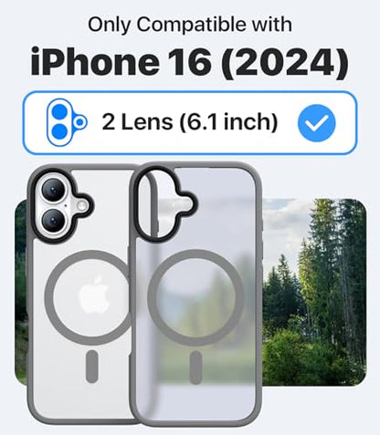 CAHEJILU Magnetic for iPhone 16 Case,[Compatible with MagSafe][Military Grade Drop Protection] Anti-Fingerprint Translucent Matte Shockproof Protective Case for iPhone 16 Phone Case 6.1",Gray - color: Gray