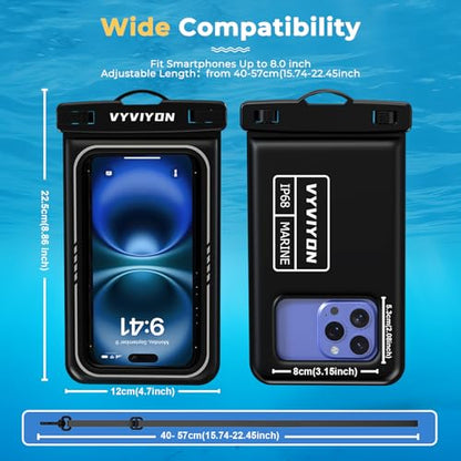 Floating Waterproof Phone Pouch IPX8 Cellphone Dry Bags for Vacation Beach Pool Kayak Cruise Travel Essentials,Waterproof Phone Case for iPhone 16 15 Pro Max, Samsung S25 Ultra S24-2 Pack 8.0"