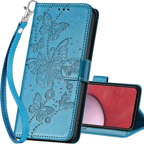 for Samsung Galaxy A14 5G Wallet case, Blue-Butterfly | 3 Card Holders, Kickstand, Shockproof TPU Shell, PU Leather, Magnetic Closure, Protective Flip Folio Cover, Women - color: 8