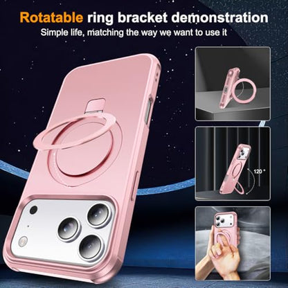 SKYLMW Compatible with iPhone 17 Pro Case with Stand,Rose Gold | iPhone 17 Pro Phone Case 6.3",Magnetic Ring Stand,Compatible with MagSafe,Military-Grade Protection,Great Grip Feeling - color: Rose Gold, size: Iphone 17 Pro