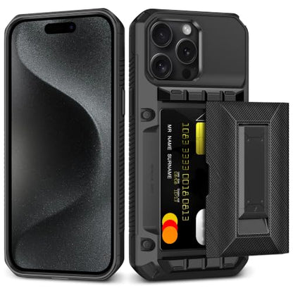SAMONPOW for iPhone 15 Pro Max Case with Card Holder [4 Cards] &Kickstand - size: for iPhone 15 Pro Max