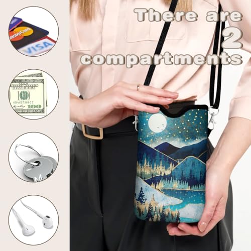 Universal Phone Sleeve Pouch with Crossbody Strap 7.6 X 4.3 Inches Shockproof Water Resistant Mobile Protection Bag-Mountain Green Neoprene Phone Pouch Bag - color: Mountain Green-Phone Pouch