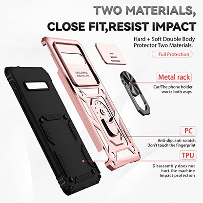 for Samsung Galaxy S10 Plus Case with Camera Lens Cover HD Screen Protector, Military-Grade Drop Tested Magnetic Ring Holder Kickstand Protective Phone Case for Samsung Galaxy S10+ Plus (Rose Gold) - color: Rose Gold with camera cover Military-Grade 2nd g
