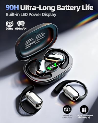 Open Ear Bluetooth 5.4 Headphones with Ergonomic Ear Hook