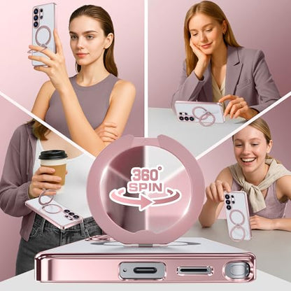 GolbinBox Magnetic for Samsung Galaxy S26 Ultra Case with 360° Spin Stand | [Compatible with MagSafe][Military Drop Protection] Shockproof Galaxy S26 Ultra Phone Cover with Kickstand, Warm Pink/Clear - color: Warm Pink/Clear