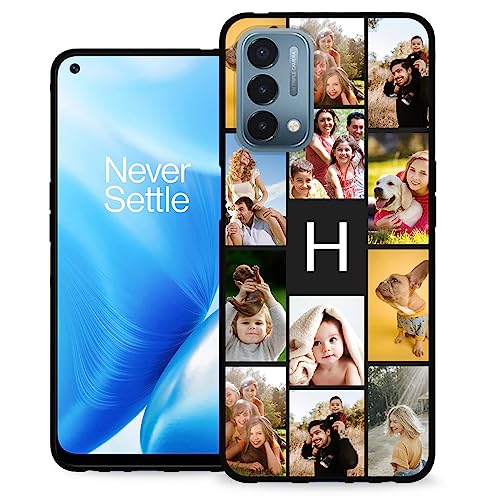 Personalize Photos Case for OnePlus Nord N200 5G with Multiple Pictures Collage Letter - Custom N 200 5 G Smart/Cell/Mobile Phone Cover, Soft Slim Thin Silicone Shatterproof Black - color: Black 13 - Plaid, 12 Photos Letter