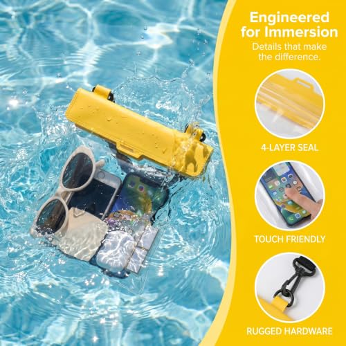 Waterproof Phone Pouch 2.6L Large Capacity Dry Bag with Sensitive Touch Screen 3-Layer Seal Underwater Case for Beach Snorkeling Rafting-Yellow - color: Yellow