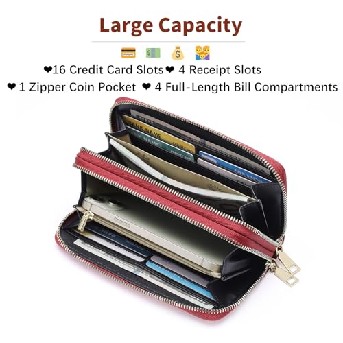 GOIACII Women's Wallet RFID Blocking Leather Wristlet - color: A05 Red