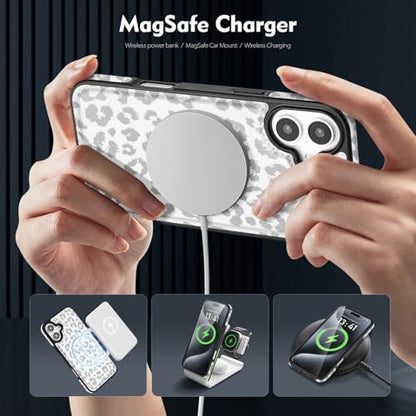 Shieldtop Compatible with MagSafe iPhone 16 Wallet Case,Leopard-White | 2 in 1 Detachable Magnetic,Credit Card Holder Slots,RFID Blocking,PU Leather,Kickstand,Flip Folio Phone Cover for Men & Women - color: Leopard-White, size: iPhone 16 6.1"