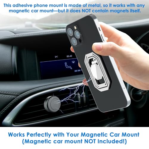 Phone Ring Holder Finger Kickstand, Upgraded 360° Rotation Metal Phone Grip for Magnetic Car Mount Foldable Cell Phone Stand Compatible with Most Smartphones - color: White Silver