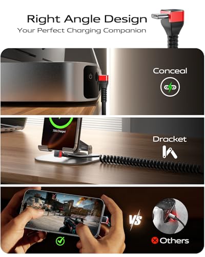 90 Degree USB C to C Cable for CarPaly/Android Auto, [3FT, 2-Pack] Coiled - color: Red, size: 3FT