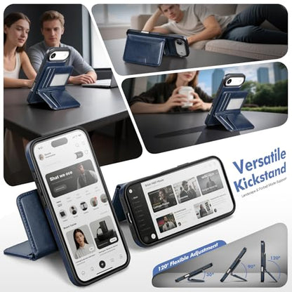 Antsturdy Compatible with MagSafe iPhone 17 Air Wallet Case,Blue | 2 in 1 Detachable Magnetic,Credit Card Holder Slots,RFID Blocking,PU Leather,Kickstand,Flip Folio Phone Cover for Men & Women - color: Blue, size: iPhone 17 Air - 6.5"