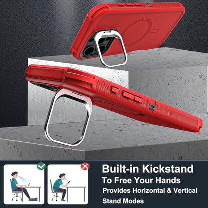 YKHJKLEC for iPhone 16 Pro Case, Military Grade 3 in 1 Heavy Duty Shockproof/Drop Proof/Dust Proof with Kickstand Case, with 2 x Tempered Glass Screen Protector & 1 x Wrist Strap (ZJ-Red/Black) - color: ZJ-Red/Black