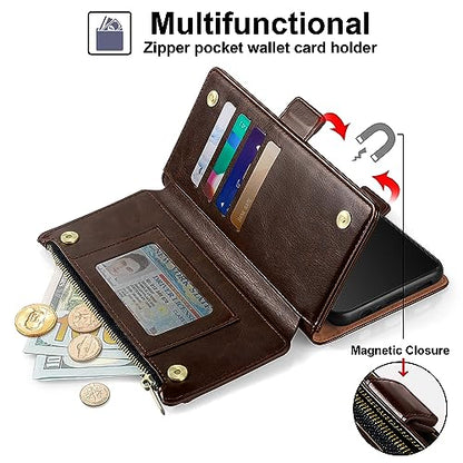 Antsturdy for iPhone 13 Pro Max Phone Wallet Case Women,Coffee | RFID Blocking,with Credit Card Holder Slots,PU Leather Purse,Zipper Pocket,Wrist Strap Kickstand,Flip Folio Cover for Men - color: A-Coffee