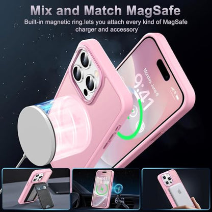 Newfuture Magnetic for iPhone 15 pro Case Matte Shockproof, Chalk Pink | Military Drop Protection, Slim Matte Anti-Fingerprint, Compatible with Magsafe, Camera Guard, Translucent Protective Cover - color: Chalk Pink, size: iPhone 15 Pro 6.1 inch