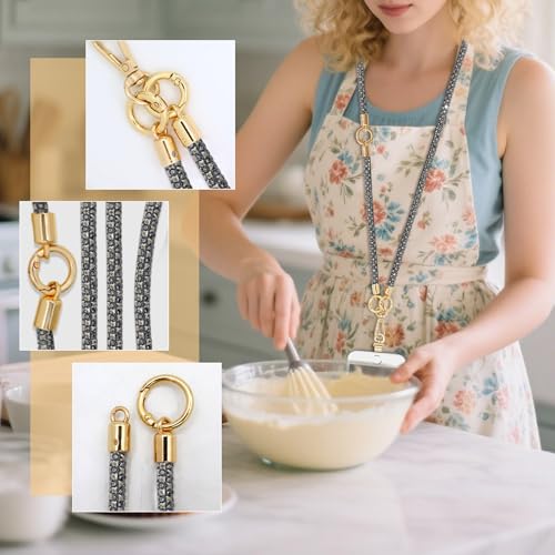 ABJFJE Crystal Phone Lanyard Crossbody & Wrist Strap Phone Strap Crossbody & Wrist Lanyard Anti Theft Phone Strap for Women - color: Grey
