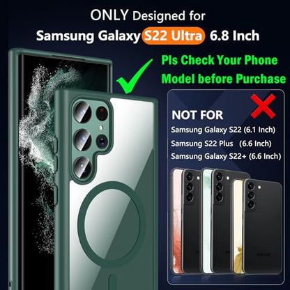 Hensinple for Samsung Galaxy S22 Ultra Case Magnetic, Galaxy S22 Ultra Phone Case [Compatible with Magsafe] Wireless Charging Translucent Back Shockproof Cover Case 6.8 Inch, Green - color: Green-S22 Ultra, size: Galaxy S22 Ultra 6.8 inch