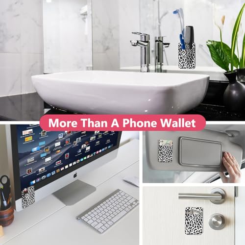 Credit Card Holder Phone Wallet Stick On, 2 Pack Adhesive Cell Phone Sleeve for iPhone/Samsung/Android,Cute Sticky Wallet Phone Case Accessories for Women,White Leopard
