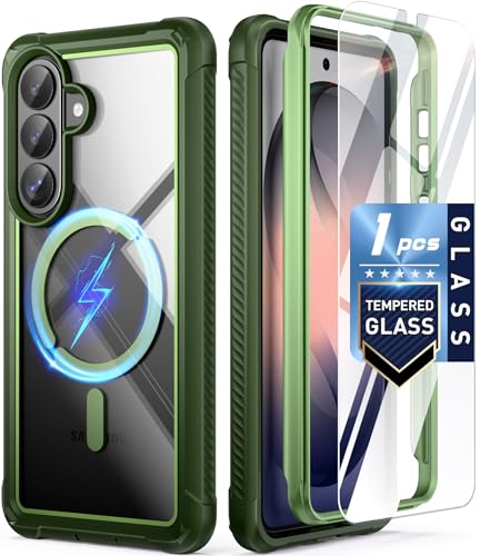 Poetic Guardian MagPro Case for Galaxy S26 6.3", MagSafe Compatible | 20FT Mil-Grade Drop Tested | 1 Tempered Glass Screen Protector, Full Body Shockproof Phone Clear Case for S26, Green/Clear - color: Green, size: Samsung Galaxy S26