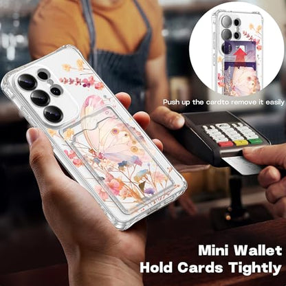 Designed for Galaxy S26 Ultra Case Clear with Card Holder, Shockproof Protective Butterfly and Flower Wallet Case for Samsung Galaxy S26 Ultra - color: Blutterfly+Flower