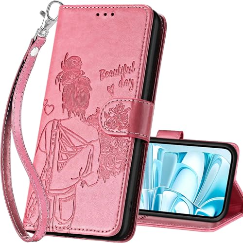 for iPhone 16 Wallet case, Pink-Girl | 3 Card Holders, Kickstand, Shockproof TPU Shell, PU Leather, Magnetic Closure, Protective Flip Folio Cover, Women - color: 1