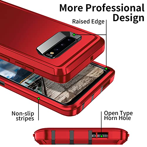 for Galaxy S10 Case,[Without Screen Protector] Heavy Duty Shockproof Dust/Drop Poof 3 Layers Full Bady Protection Rugged Cover Case for Galaxy S10,Red/Black - color: Red/Black