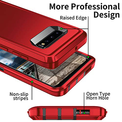 for Galaxy S10 Case,[Without Screen Protector] Heavy Duty Shockproof Dust/Drop Poof 3 Layers Full Bady Protection Rugged Cover Case for Galaxy S10,Red/Black - color: Red/Black