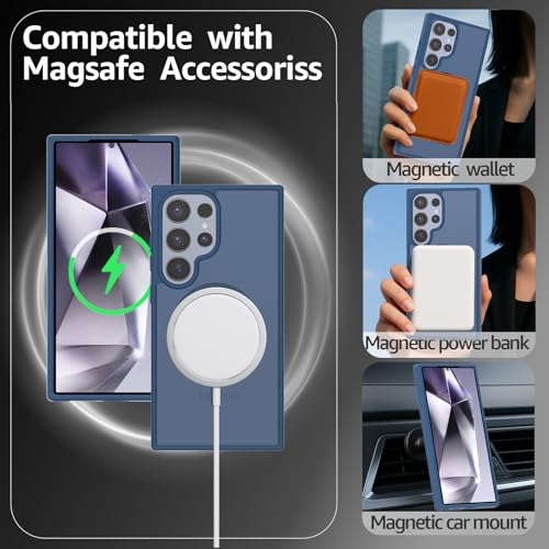 for Samsung Galaxy S24 Ultra Case Magnetic, [Compatible with Magsafe] 6.8 Inches Slim Fit Heavy Duty Protection Wireless Charging TPU and PC Shockproof Anti-Slip Protective Phone Cover, Blue - color: Blue Magnetic