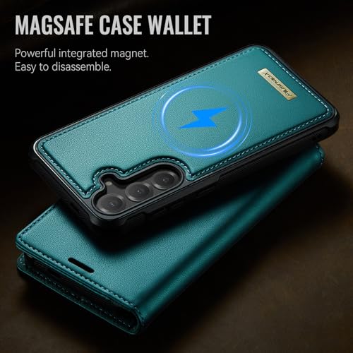 for Samsung Galaxy S26 Plus 2in1 Detachable Wallet Case, Bluegreen | Compatible with Magsafe, Magnetic, RFID Blocking Card Holder, Shockproof, Kickstand, Wireless Charging, PU Leather Flip Cover - color: (Detachable 2 in 1)-Blue Green, size: Galaxy S26 Pl