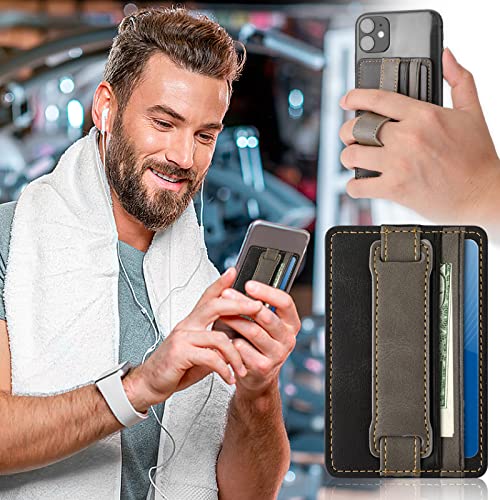 Cobee Cell Phone Card Holder Pouch Self-Adhesive Phone Kickstand with Elastic Band Stick on Wallet Card Holder for Back of Phone Case Leather ID Card Holder Sleeve Pouch Credit Card Grip Holder(Black)