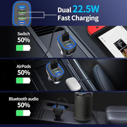 90W 4 Port USB C Super Fast Car Charger for iPhone 18 Pro Max/17/16/Android