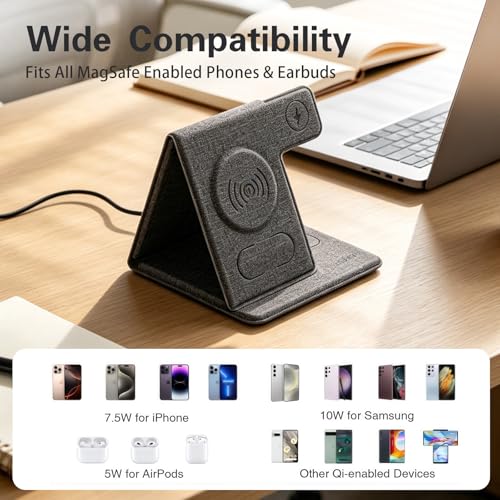 Tongyangat 3 in 1 Foldable Wireless Charging Station, Gray - color: Gray