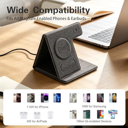 Tongyangat 3 in 1 Foldable Wireless Charging Station, Gray - color: Gray