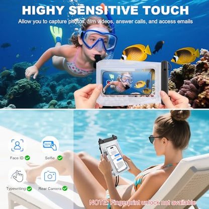 2 Pack Large Waterproof Phone Pouch, Waterproof Phone Case for iPhone 16 15 14 13 Pro Max Galaxy S25 S24 All Devices, IPX8 Double Sealing, Floating Water Proof Bag for Beach Water Park - color: Black+White