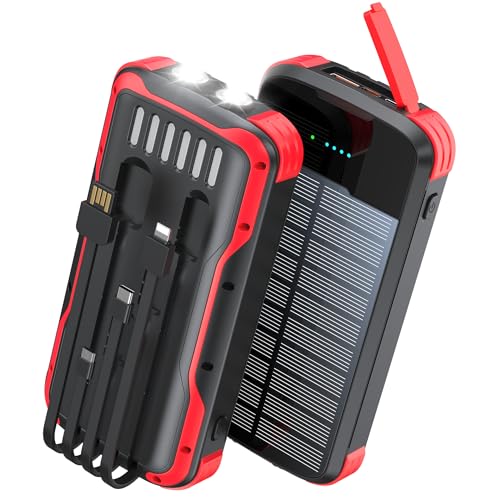 Solar Power Bank 40000mAh PD20W Fast Charging Portable Solar Charger - color: Red