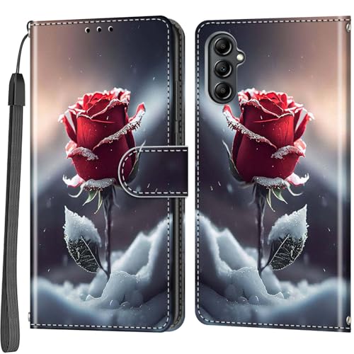 Case Wallet for Samsung Galaxy A14 5G, Snow Rose | Kickstand, 3 Card Holder, Shockproof TPU Interior Shell, PU Leather, Magnetic Flip Cover, Lanyard Strap - color: Pic:03