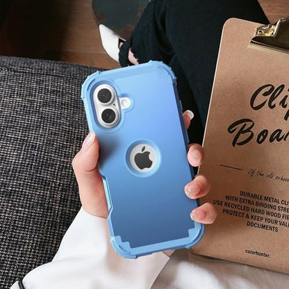 IDweel for iPhone 16 Case with Screen Protector, 3 in 1 Shockproof Slim Fit Hybrid Heavy Duty Hard PC Cover Soft Silicone Bumper Full Body Anti-Fingerprint Case, Peace Blue - color: Peace Blue