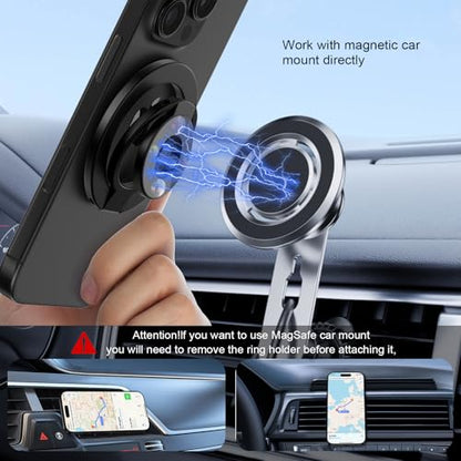 Magnetic Phone Ring Holder for MagSafe Gym Phone Grip Stand Finger Ring Kickstand Dual-Sided Magnetic Stand for iPhone 17 16 Pro Max 16e 15 14 13 12 Pro Max,Samsung,Compatible for Wireless Car Mount - color: Black