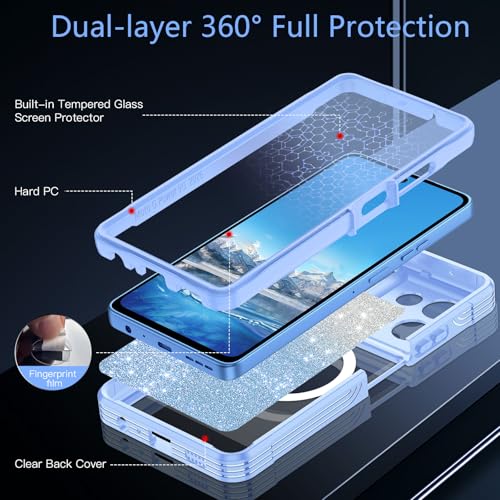 Hekodonk for Moto G Power 5G 2026 Case, Compatible with Magsafe [Built-in Tempered Glass Screen Protector & Camera Lens Protection] Full Body Shockproof Protective Women Girl Bling Case,Blue - color: Blue
