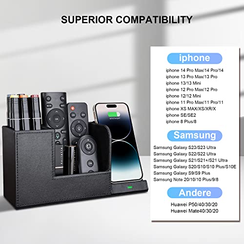 Wireless Charger with Desk Organizer, Wireless Charging Station for iPhone 13/13 Pro Max/13 Pro/12 Series/11/XS Max/XR/X/8Plus/SE 2, Wireless Charging Stand with Leather… (Black L) - color: Black L