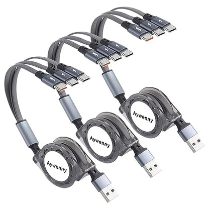 USB C Splitter Multi Charging Cable,3 in 1 Fast Charging Cord,3.3Ft 3 Pack - color: Grey