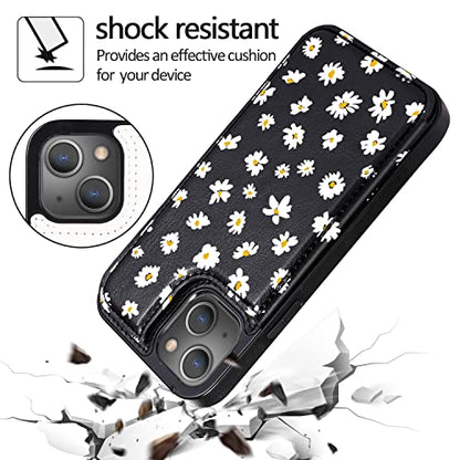 uCOLOR for iPhone 13/14 Wallet Case with Card Holder Daisy | PU Leather RFID Blocking for Women Men Magnetic Clasp Kickstand - color: Daisy
