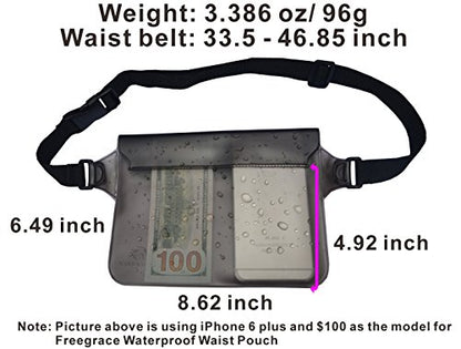 Freegrace Waterproof Pouches with Waist Strap / Pouch Case Bundle Set- Keep Your Phone & Valuables Dry and Safe - Waterproof Dry Bags for Boating Swimming Snorkeling Kayaking Beach Water Parks Pool - color: Gray